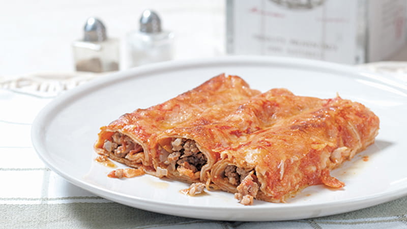 recipe image Φλογέρες με φύλλο κρέπας γεμιστές με κιμά