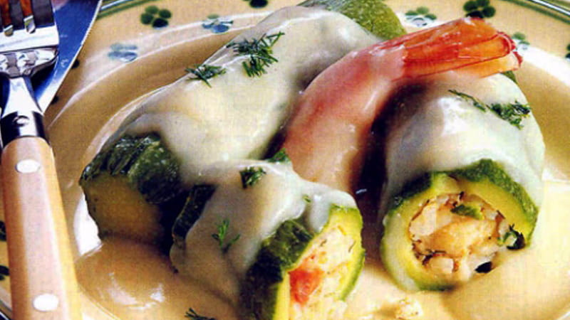 recipe image Κολοκυθάκια αυγολέμονο με γαρίδες